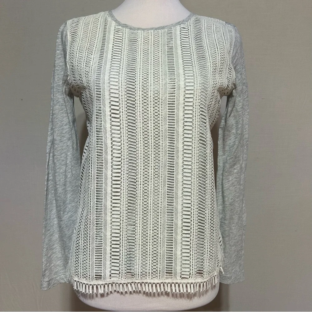 J. Crew gray cotton long sleeve top with lace details small